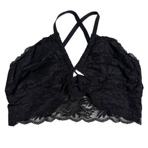 Aerie Real Good Black Floral Lace Bralette Adjustable Racerback Whimsigoth XL